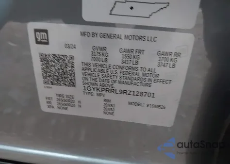 2024 Cadillac Lyriq Luxury W/1Sd z USA, uszkodzony, nr VIN 1GYKPRRL9RZ128701